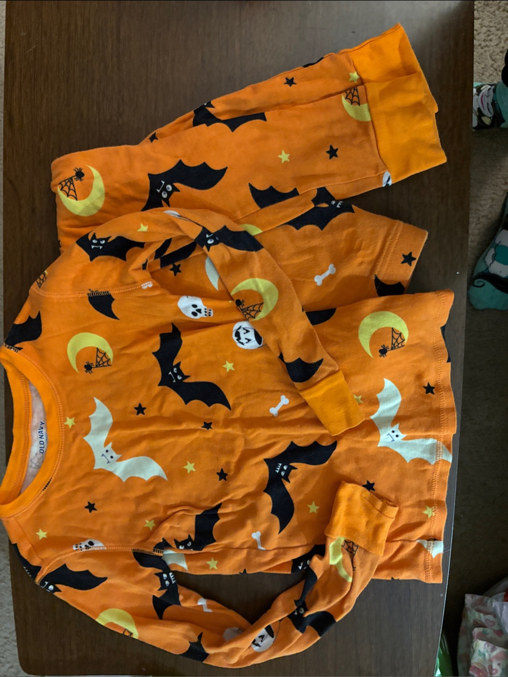 Old Navy Orange Halloween Bat & Moon PJ Top